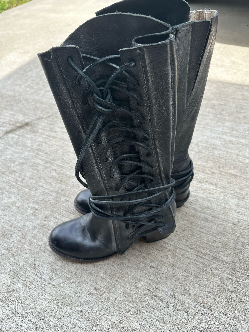 Frye FB-CASH Black Leather Tall Lace-Up Boots Women’s Size 7
